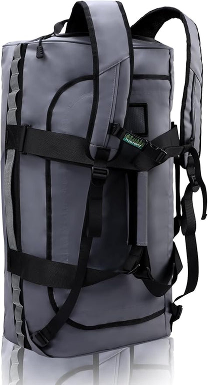 Haimont Gym Duffel Backpack Bag for Men Large Sports Duffle Bags with Backpack Straps for Hiking Travel Weekender Workout, Water Resistant, Gray, 90L