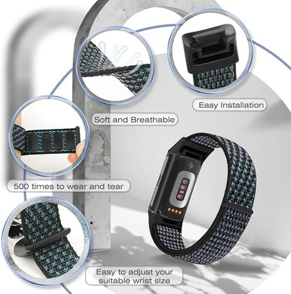 Sport Loop Nylon Watch Bands Compatible with Fitbit Charge 6/5, Adjustable Breathable Replacement Soft Nylon Loop Wristband for Women/Men