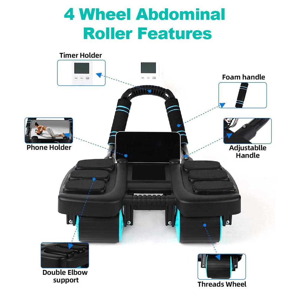 Four-wheel Automatic Rebound Ab Roller Wheel with Elbow Support, Abdominal Wheel Core Exercise