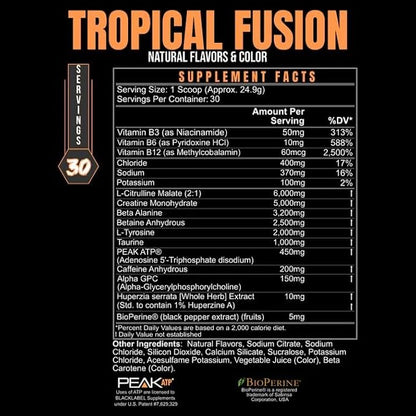 BLACKLABEL Supplements PRE Hustle V3 Pre-Workout Powder ??NSF Certified for Sport ??Energy, Strength & Endurance Support ??Tropical Fusion Flavor ??with Creatine & Caffeine ??30 Servings