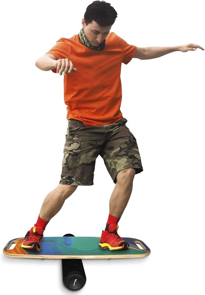 VIVITORY Balance Board Trainer with Handle, Roller Board with Adjustable Stoppers ??3 Different Distance Options 4, 13 and 22 inches, for Hockey, Surfing, Snowboarding, Skateboarding and Skiing