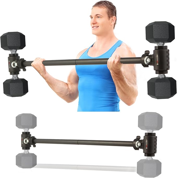 3 in 1 Dumbbell Converter Bar Set - Convert Dumbbells to Barbell & Kettlebell for Home Gym, Multi-Functional Strength Training Bar with Secure Clamps, Space-Saving Weight Lifting System (Black)