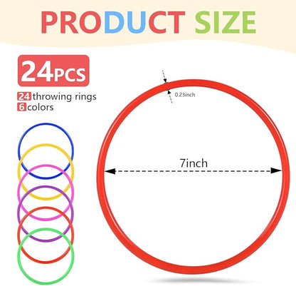OBTANIM 24 Pcs Plastic 7 Inch Ring Toss Game for Kids and Outdoor Toss Rings for Speed and Agility Practice Game, Random Colors