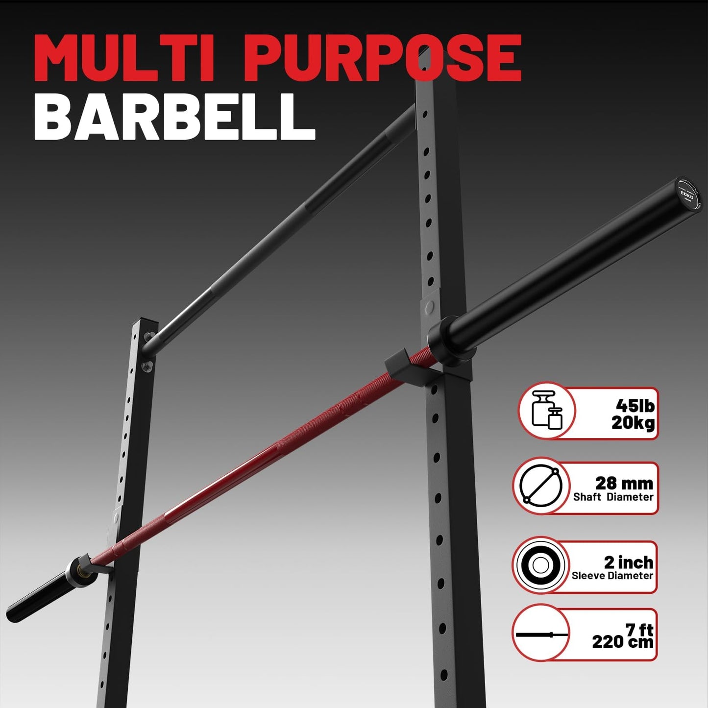 PAPABABE 7ft Barbell Olympic Barbell 1000lb Capacity Home Gym Red Elite