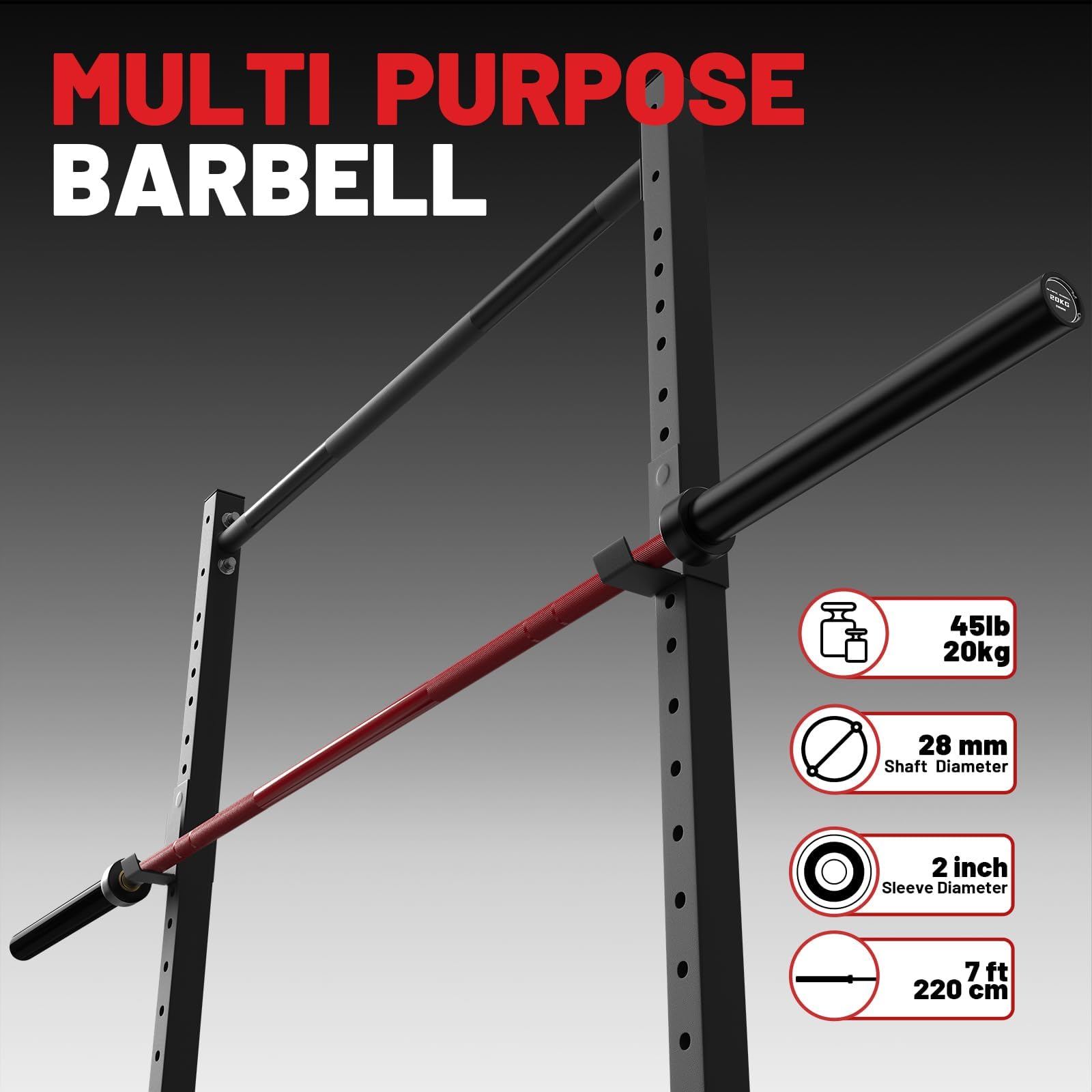 PAPABABE 7ft Barbell Olympic Barbell 1000lb Capacity Home Gym Red Elite