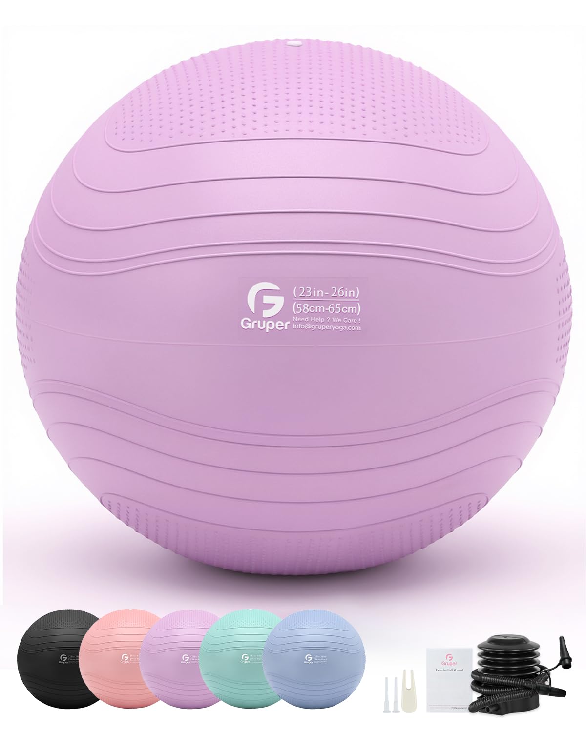 Gruper Yoga Ball, Extra Thick Exercise Ball for Workout Pregnancy Stability - 4 Sizes Anti Burst