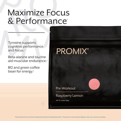 ProMix Nutrition Pre-Workout Powder, Raspberry Lemon - Maximize Focus - Helps Muscle Gain, Endurance & Enhanced Energy - Vitamin B12, Caffeine, Beta-Alanine & L-Tyrsosine - 30 Servings (Pack of 1)