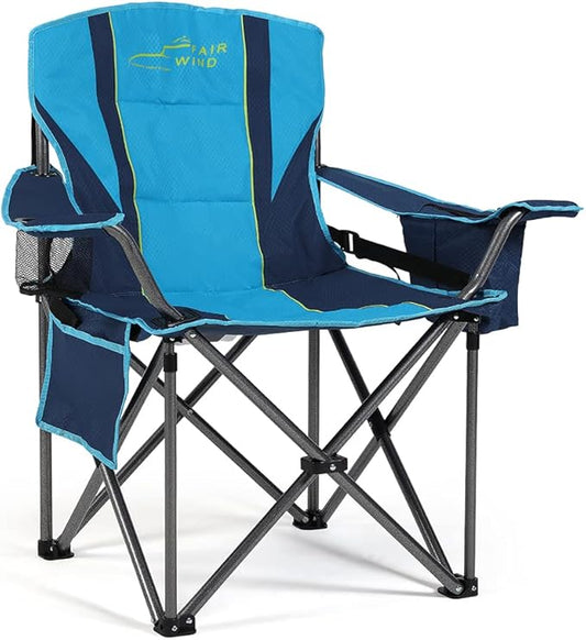 FAIR WIND Oversized Fully Padded Camping Chair with Lumbar Support, Heavy Duty Cooler Bag Fold