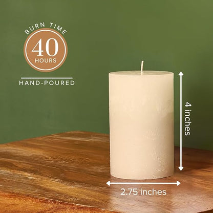 Simply Soson 3x4 inch Ivory Pillar Candles Set of 6, Rustic Texture, Unscented Ivory Candles, Dripless Candles, 3 inch Pillar Candles Ideal as Wedding, Parties, Spas, Dinner, Home Decoration, Church