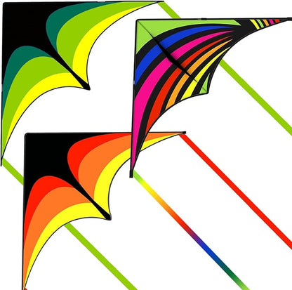 3 Pack Delta Kite Set for Adults and Kids, Single Line Beach Kites for Boys & Girls, Three Handle with String Included