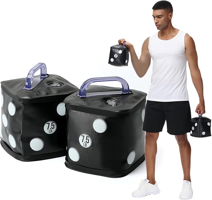 Travel Dumbbells, Water Filled Dumbbells Set, Fitness Exercise Dice 15/20 lbs, Portable Fitness Equipment, Fun for Strength Training, Core Training