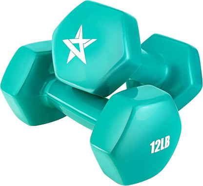 Yes4All Vinyl Hexagon Dumbbell - Dumbbells Set of 2 Hand Weights for Home Gym & Strength Training (2-15 lbs Weight Options)