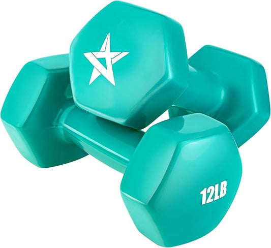 Yes4All Vinyl Hexagon Dumbbell - Dumbbells Set of 2 Hand Weights for Home Gym & Strength Training (2-15 lbs Weight Options)