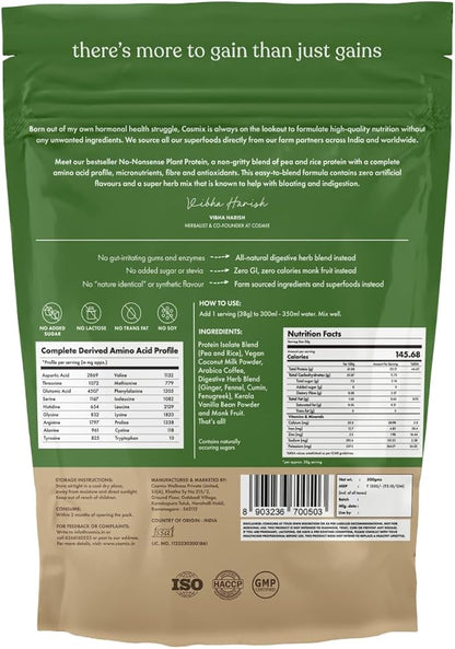 No-Nonsense Plant Protein, 21g Organic Brown Rice & Pea Isolate, Plant Based, Vegan, Gluten/Dairy Free, Sugar Free, Vanilla Latte, 1.1lb (1pk, 13 Servings)
