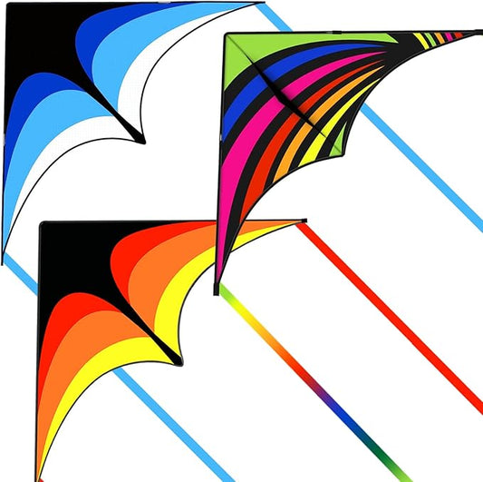 3 Pack Delta Kite Set for Adults and Kids, Single Line Beach Kites for Boys & Girls, Three Handle with String Included