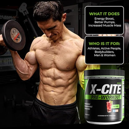 X-CITE Pre-Workout by ATHLEAN-X - Enhanced Formula with Beta-Alanine, Creatine & Caffeine for Ultimate Energy, Endurance, Focus & Muscle Pump, NSF Certified for Sports (22 Servings, Fruit Punch)