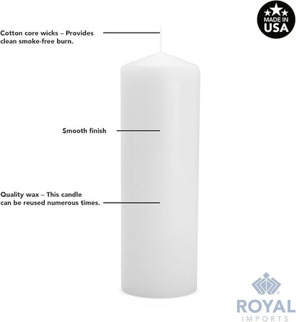 Royal Imports Pillar Candles White Unscented Premium Wax, 100 Hours Burning for Wedding, Spa, Party, Birthday, Holiday, Bath, Home Decor - 3"x9" Inch - Set of 6
