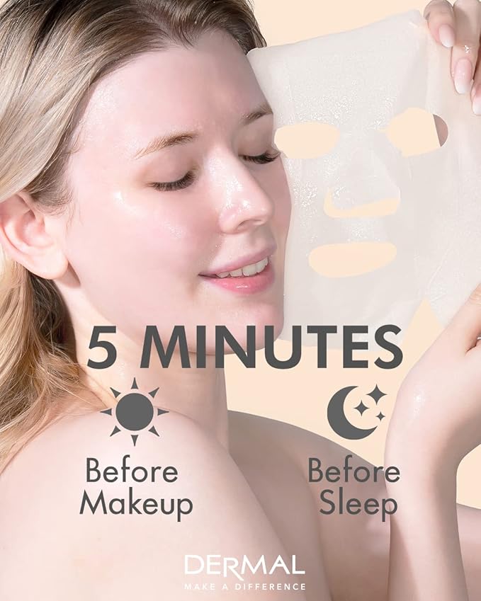 DERMAL Korean Collagen Face Mask ??Hydrating & Soothing Sheet Mask with Panthenol ??Hypoallergenic Calming Moisture Care for All Skin Types ??32 Combo Pack