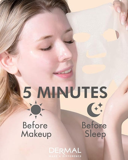 DERMAL Korean Collagen Face Mask ??Hydrating & Soothing Sheet Mask with Panthenol ??Hypoallergenic Calming Moisture Care for All Skin Types ??32 Combo Pack