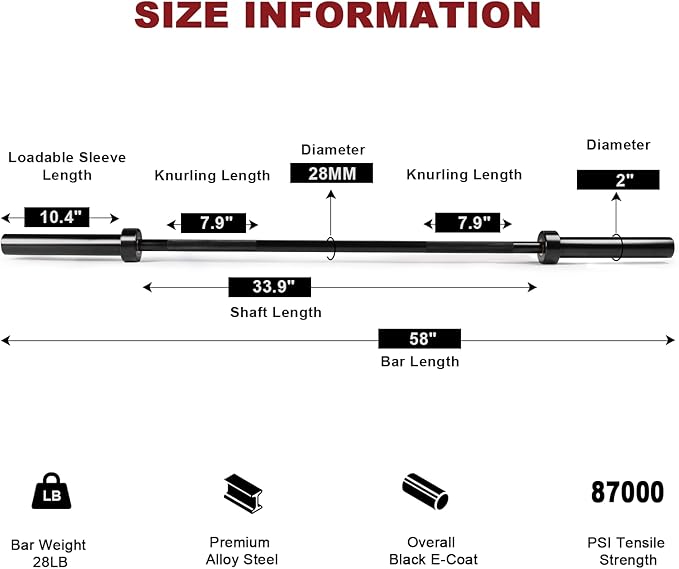 LIONSCOOL Premium 4ft/4.9ft/6ft Barbell for Strength Training and Olympic Weightlifting, 2 Inch Bar for Squats, Curls, Deadlifts, Presses, Hip Thrusts, 350lbs/500lbs/700lbs Weight Capacity