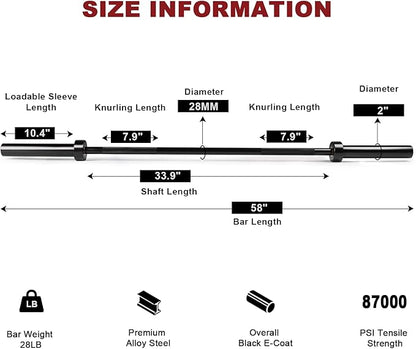 LIONSCOOL Premium 4ft/4.9ft/6ft Barbell for Strength Training and Olympic Weightlifting, 2 Inch Bar for Squats, Curls, Deadlifts, Presses, Hip Thrusts, 350lbs/500lbs/700lbs Weight Capacity