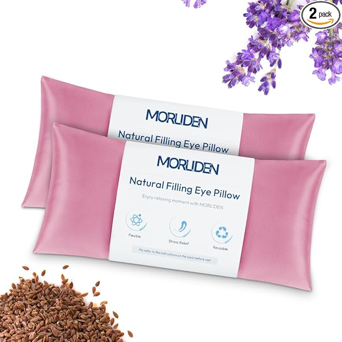 Lavender Eye Pillows for Relaxation, Yoga Eye Pillow for Meditation, Microwavable Weighted Eye Pillow for Yoga, Moist Heat & Cold Eye Compress with Aromatherapy (Pink) - 2 Pack