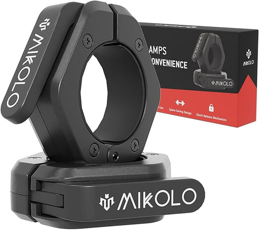Mikolo Barbell Clamps,2-Inch Olympic Barbell Clips with Anti-Slip TPR Lining and Quick Release for Home and Gym Use
