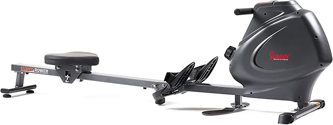 Sunny Health & Fitness Multi-Function Premium Magnetic Rowing Machine, Bicep Curls, Upward Rows, Seated Rows, Foldable Slide Rails, Digital Monitor, Optional Free SunnyFit App Connection