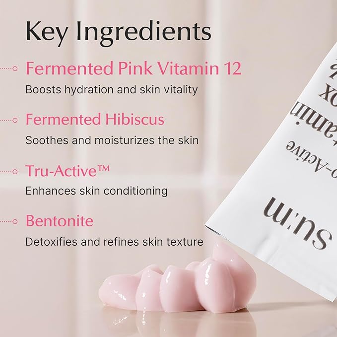 SU:M Micro-Active Pink Vitamin Bubbletox Mask Pack (0.13 fl oz x 14ea) - Korean Skincare ??Deep pore cleansing, hydration with Fermented Pink Vitamin 12, Hibiscus, Kaolin & Bentonite