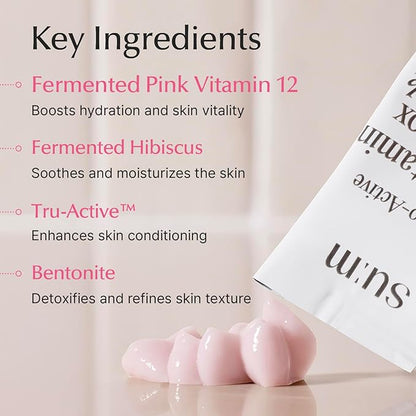 SU:M Micro-Active Pink Vitamin Bubbletox Mask Pack (0.13 fl oz x 14ea) - Korean Skincare ??Deep pore cleansing, hydration with Fermented Pink Vitamin 12, Hibiscus, Kaolin & Bentonite