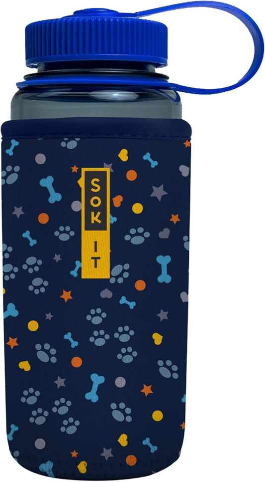 Sok It BotlSok Water Bottle Sleeve Insulated Neoprene Cover (Paws and Bones, Fits 16oz CamelBak or Nalgene)