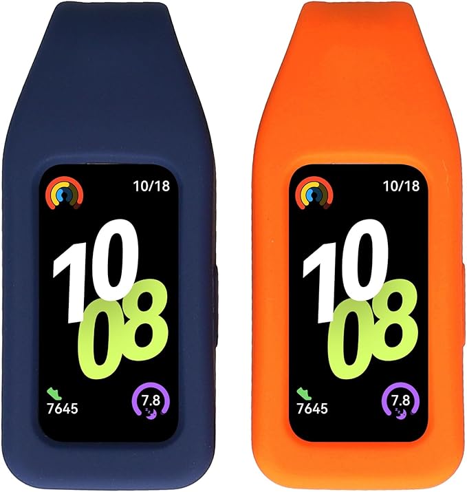 kwmobile 2X Clip Holders Compatible with Huawei Band 10/9 / 8 - Clip-On Holder Replacement Set - Dark Blue/Orange