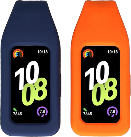 kwmobile 2X Clip Holders Compatible with Huawei Band 10/9 / 8 - Clip-On Holder Replacement Set - Dark Blue/Orange