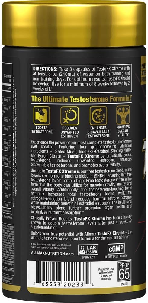 ALLMAX Nutrition TESTOFX Xtreme Testosterone Booster for Men, Tribulus Terrestris, Ashwagandha, Tongkat Ali, Supports Muscle Strength, Energy, Estrogen Control - 90 Capsules (30-Day Supply)