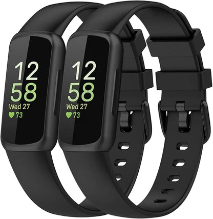 2 Pack Compatible with Fitbit Inspire 3 Bands, 15.4mm Width Soft Silicone Adjustable Sport Replacement Band for Women Men