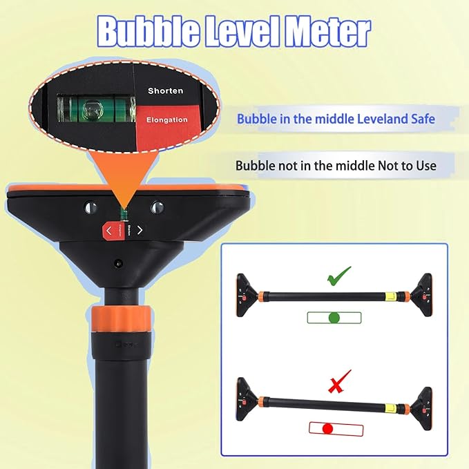 Adjustable Pull Up Bar for Doorway - 440LBS Weight Capacity, No Screws Installation with Level Meter and Auto Lock, Chin Up Bar for Home Gym Strength Training