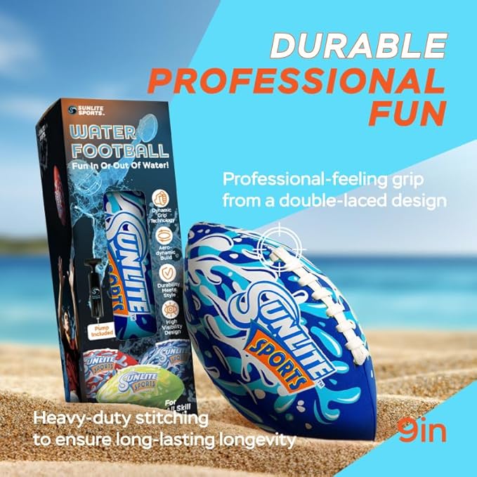 Sunlite Sports Waterproof Football for Lawn Backyard Pool Beach Lake Park Water Toy, Outdoor Play, for Kids Children Teens Adults, Family Fun