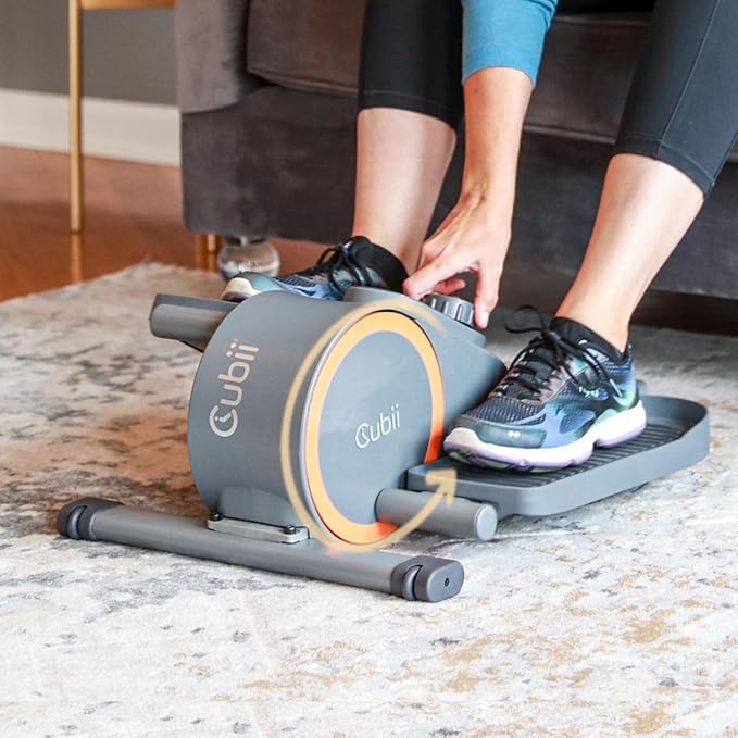 Cubii GO - Under Desk Elliptical Bike Pedal Exerciser, with LCD Fitness Tracker Screen, Adjustable Resistance, Work from Home Fitness, Built-in Wheels and Portable Expanding Handle