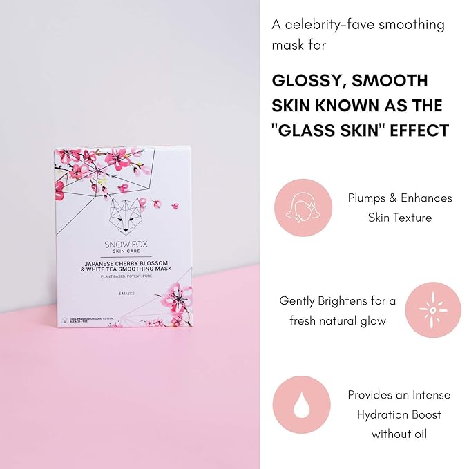 Snow Fox Japanese Cherry Blossom & White Tea Smoothing Mask ??1 Pack for Smooth, Bright, Glossy Skin 'Glass Skin' Effect