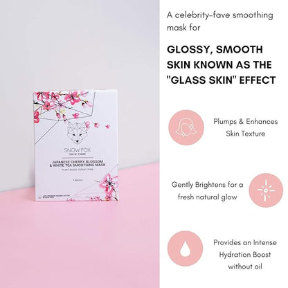 Snow Fox Japanese Cherry Blossom & White Tea Smoothing Mask ??1 Pack for Smooth, Bright, Glossy Skin 'Glass Skin' Effect