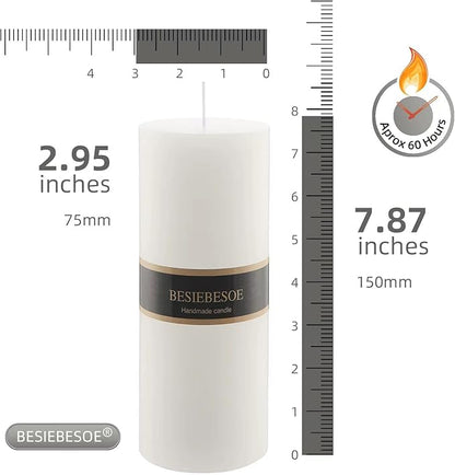 3X 8 White Pillar Candles Set of 6 Unscented Handpoured Weddings, Home Decoration, Restaurants, Spa, Church Smokeless Cotton Wick 360 Hour