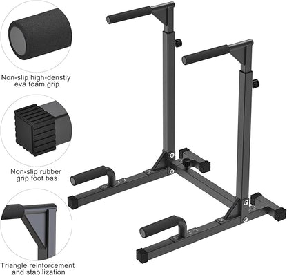 SELEWARE Heavy Duty Dip Bar, Adjustable Width & Height Dip Station Home Gym Fitness Equipment, 800lbs Capacity, Multifunctional Strength Training Dip Stand with Push Up Bar for Tricep Dips, L-Sits