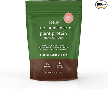 No Nonsense Plant Protein | Organic Brown Rice & Pea Isolate | Easy Digestion | 24G Protein/Serving | Gluten & Lactose Free | (Chikmagalur Mocha, 500g)