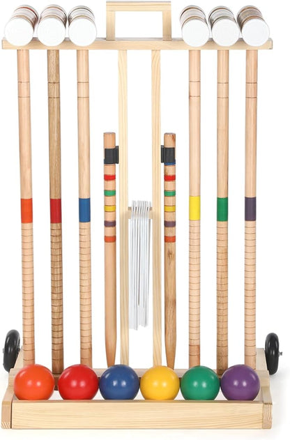 6 Player Croquet Set for Adults and Kids Croquet Lawn Game Kit with Wooden Stand for Backyard Lawn Yard Outdoor Games(28 Inch)