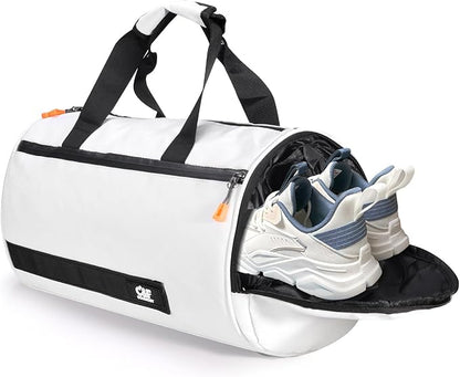 C&F BOGMOST Small Travel Duffel Bag,Compact Sports Small Gym Bag with Shoes Compartment,Lightweight Duffel Bag for Men & Women,Personal Item Travel Bag Weekender Bags for Travel Sports Gym -White