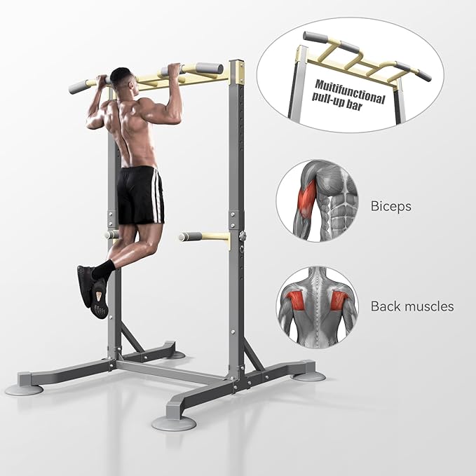 Multi-function Pull Up Station, Portable Workout Equipment with Pull Up Bar and Dip Station for Home Gym, Support 600lbs
