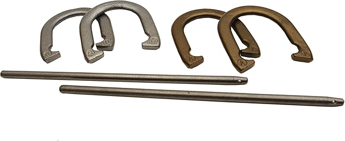 Triumph Forged and Steel Horseshoe Set Complete with 4 Horseshoes, 2 Stakes - Patriotic or Blue and Grey Colors - Perfect Addition for Parties and Outdoor Gatherings