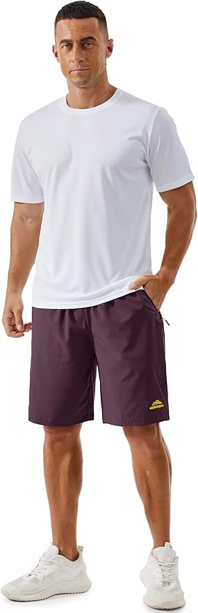 TACVASEN Men's Running Athletic Shorts 9" Quick Dry Workout Gym Shorts Lightweight Summer Shorts 3 Zipper Pockets