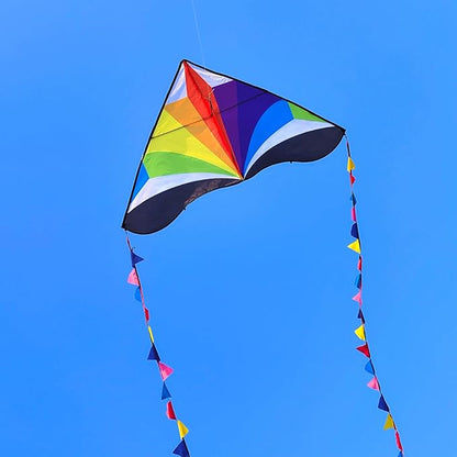 Delta Kite for Kids & Adults - Easy to Fly Large Single Line Beach Kite with 300ft String Handle Included, Perfect for Beginners, Teens