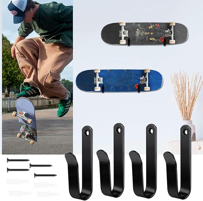 Snowboard Wall Mount Clips, Horizontal Snowboard Rack Display Stand, Snowboard Wall Mount Clips for Surfboards Skateboards Skis Home Garage